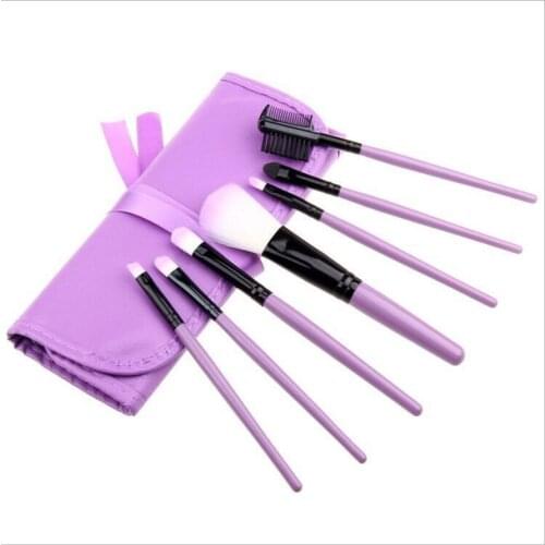 Makeup Brushes Set 7pcs/lot Soft Synthetic Hair Blush Eyeshadow Lips Make Up Brush With Leather Case T0524