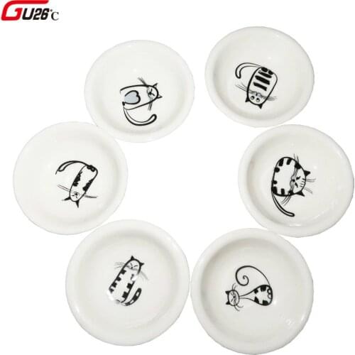 6Pcs Cute Cat Mini Size Pigments Ceramics Soy Dish Sauce Vinegar Dishes Kitchen Small Plate Tableware Novelty Gift