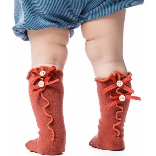 Girl Baby Socks Bow Knot Fungus Socks Lace Socks Newborn Baby Knee Length Socks Girls Children Cotton Socks Baby Clothing