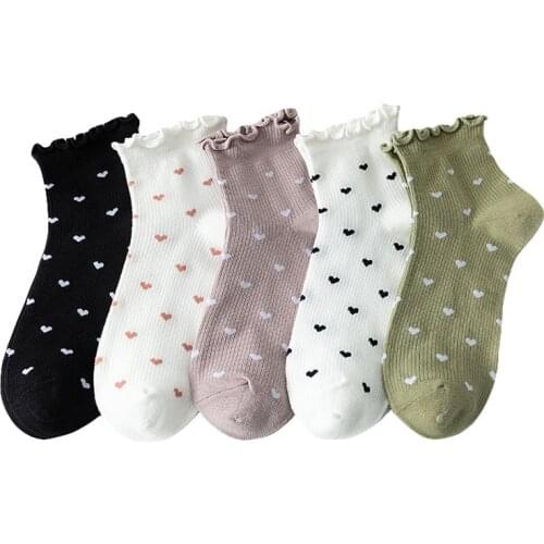 5 Pais Love Heart Cute Socks Women Cotton Lace Ruffle Japanese Street Style Socks Set Fashion Low Tube Harajuku Vintage Female