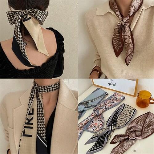 New Satin Hair Band for Women Creative Houndstooth Simple Style Silk Scarf Ponytail Hair Band Jewelry Accessories