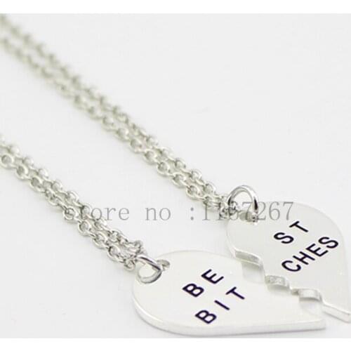 2014 new style broken heart 2 parts "best bitches" pendant necklace best friend necklace (2 pcs 1 set)