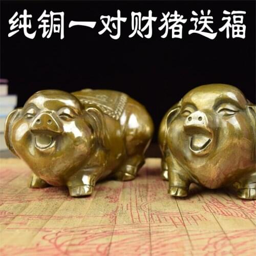 One lucky Zodiac pig copper copper on pig do antique old brass hand polished brass pig pig