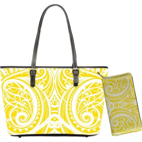 Polynesian Floral Hawaii Leather Handbags Purse Set Retro PU Womens Bags Lady Classic Shoulder Bags Female Tote 2021 Wholesale