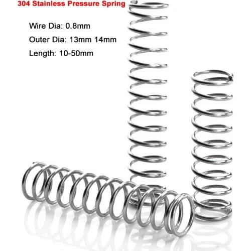 Wire Dia 0.8mm Pressure Spring 304 Stainless Steel Compression Spring Outer Dia 13mm 14mm Length 10-50mm