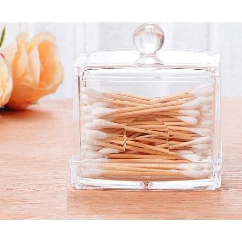 Transparent Cotton Puff Storage Box Square Round Cotton Swab Desktop Dustproof Clear Makeup Jewelry Organizing Box
