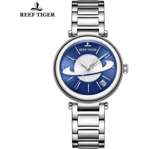 Reef Tiger/RT New Design Blue Watch Women Brand Luxury Automatic Watches Luxury Steel Exquisite Watch reloj mujer RGA1591