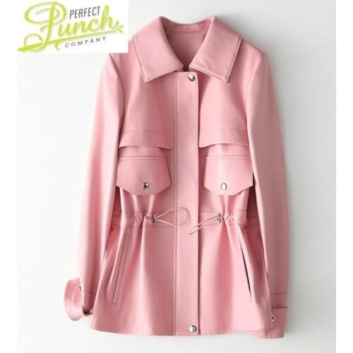 Pink Genuine Jacket Women Spring Autumn 100% Sheepskin Coat Korean Womens Leather Jackets 2021 HQ20-LZJ2021-1A KJ5752