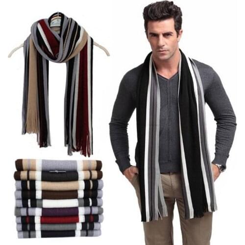 Winter Designer Scarf Men Striped Cotton Scarf Male Brand Shawl Wrap Knit Cashmere Bufandas Long Striped With Tassel