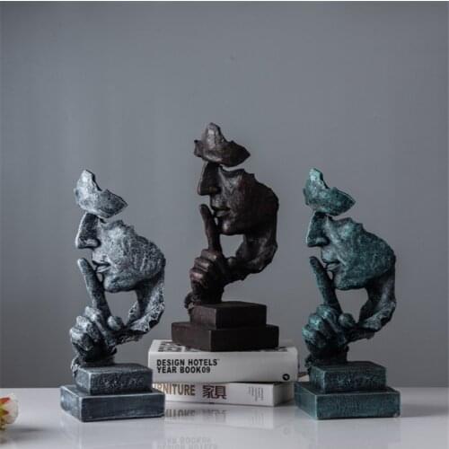 34cm Nordic Resin Abstract Silence Is Gold Statue Sculpture Figurine Home Decoration Accessories Modern Art Office Desk Ornament