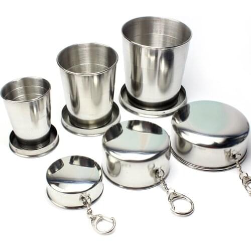 75ml-240ml Portable Stainless Steel Folding Cup Sport Drink Water Bottle for Traveling Outdoor Camping Hiking Retractable Cup