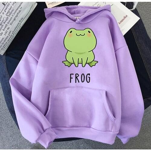 Kawaii frog hoodie print cartoon oversized sweatshirt with hood unisex casual basic student cute pullover wool Sudader XS-3XL