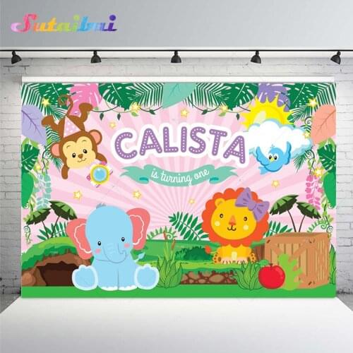 Tropical Jungle Safari Party Backdrop Newborn Baby Shower 1st Birthday Forest Wild Animal Custom Photography Background Vinyl