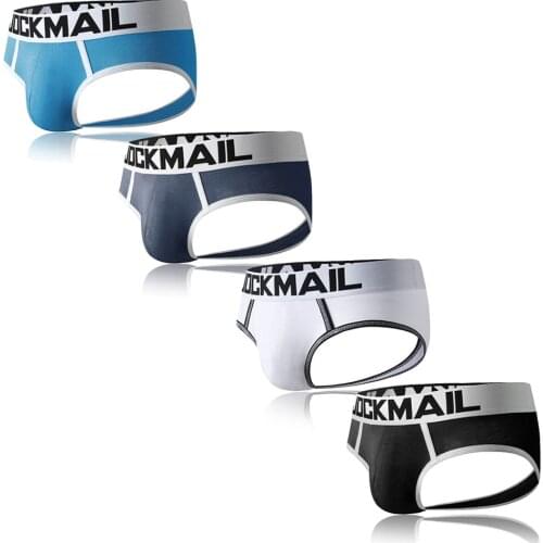 JOCKMAIL Men Sexy Underwear Briefs BOTTOMLESS Gay Penis Pouch OpenBack Underpants Modal Gay Underwear 4 Pack Male Panties Shorts
