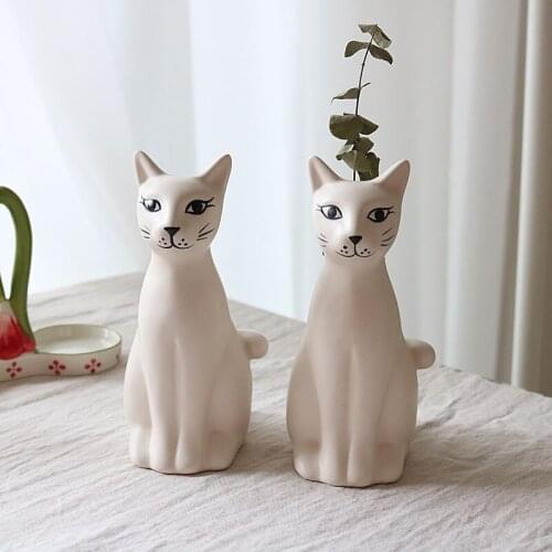 European-style cute cat animal vase home decoration desktop storage flower arrangement dried flower container cat decoration