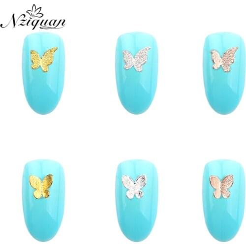 25/50PCS11*11mm butterfly nail decoration 3D art nail decoration golden charm summer animal nail decoration accessories
