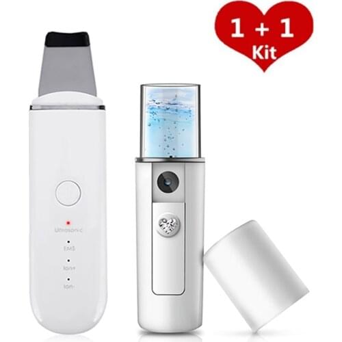 Ultrasonic Skin Scrubber Skin Peeling Extractor Facial Deep Cleaning Beauty Device + Skin Rejuvenation Nano Face Mist Steamer