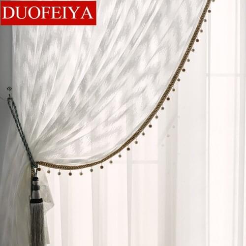 American-Style Simple Wavy Window Screen Light Luxury Nordic Mesh Curtains for Bedroom Living Room Balcony Study Tatami