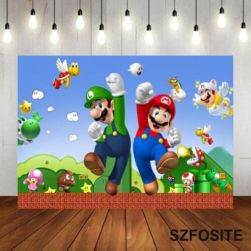 Cartoon Happy Game Hat Brother Boy Mary Flight Backdrop Child Birthday Party Table Decoration Photography Photo Vinyl Background