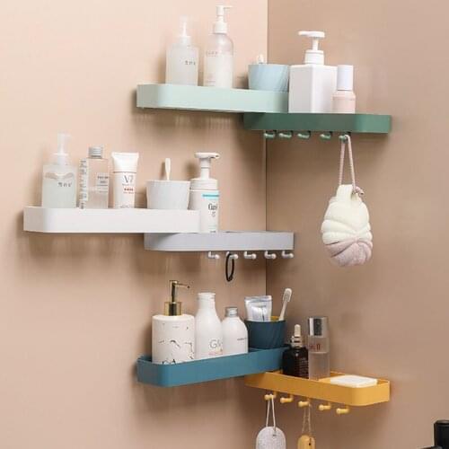 Rotating Corner Shelf Makeup Organizer Hooks Toilet Storage Bathroom Shelves Household Items Bathroom Storage Rack Wall Shelf