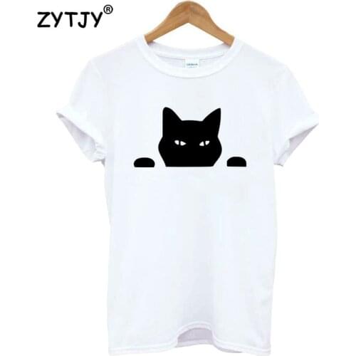 PEEPING Cat Print Women tshirt Casual Cotton Hipster Funny t shirt For Girl Top Tee Tumblr Drop Ship BA-192