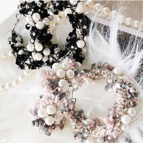 Korea big pearl fabric hoop earring for women designer style jewelry