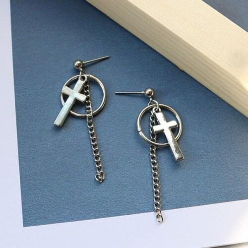 Simple Metal Style Earrings For Women Geometric Circular Long Chain Tassel Cross Pendant Fashion Ear Jewelry Best Gifts