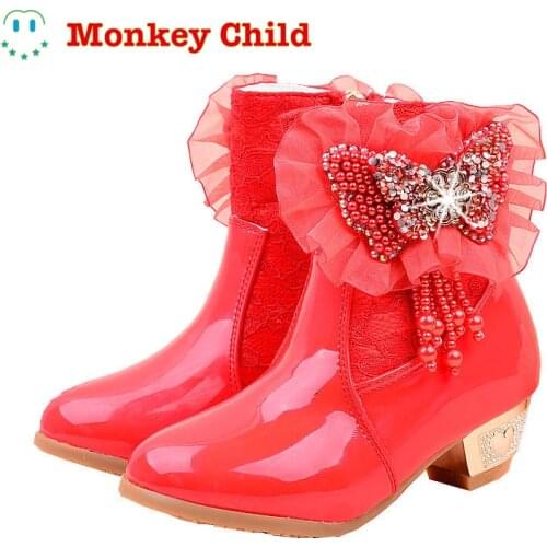 Winter princess butterfly shoes water drill boots lace girl snowboots