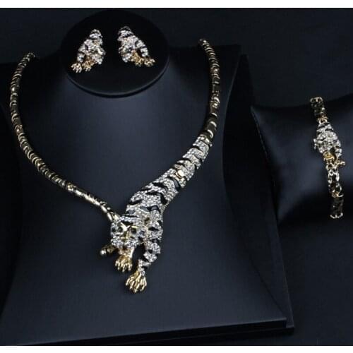 Zlxgirl high quality alloy tiger shape necklace & earring bracelet jewelry sets Europe Brand gold Wedding bridal jewelry sets