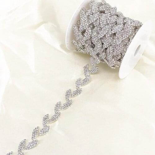 1 Yard Silver Elegant Leaf Rhinestone Trimming For Bridal Dress Garment Sewing Style DIY Fashion accessories Rhinestone Chain