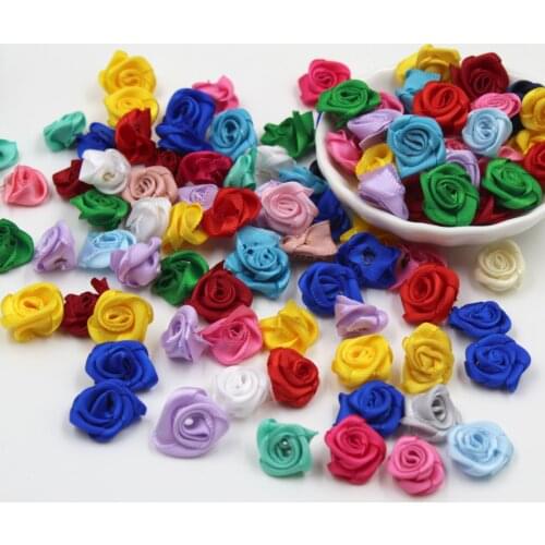 100pcs Handmade flower polyester belt rose curled flower wedding clothing apparel small floral cloth flower accessories