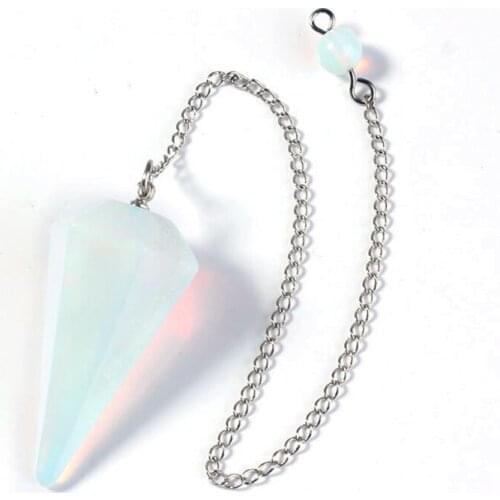 100-Unique 1 Pcs Silver Plated Opalite Opal Stone Hexagon Pyramid Reiki Pendant With Chain Amulet Fashion Jewelry