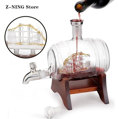 1000ml Creative Barrel Shape Wine Dispenser, Glass Wine Bottle Holder, Whiskey Glass Wine Set Wine Decanter Hand Blown Glass