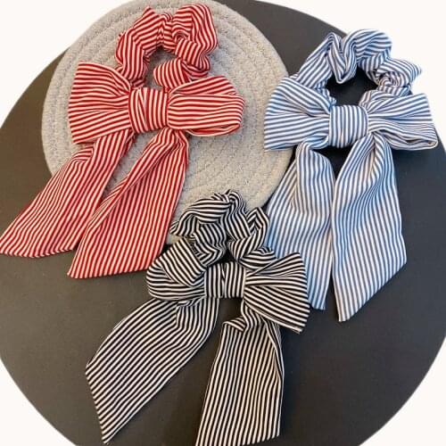 2021 Kawaii Striped Bow Scrunchie For Women Girl Elastic Hair Band With Ribbon Crunchy Hair Tie Gum Headwear Fashion Accessories