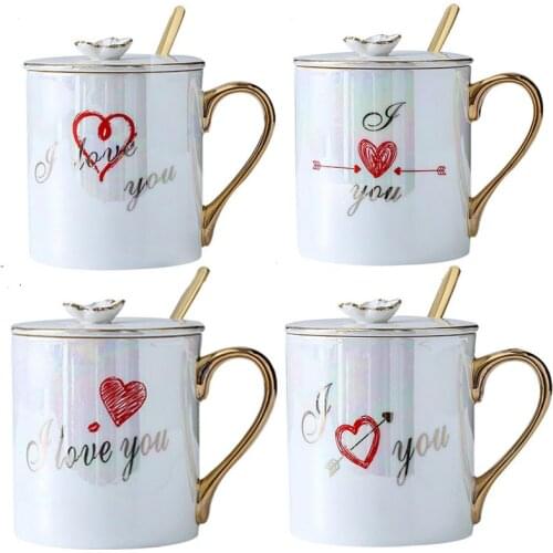 2021 Simple Ceramic Love Mug Water Cup With Lid Spoon Funny Wedding Bridal Shower and Anniversary Gifts Coffee Cups