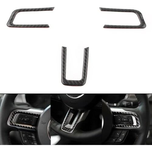 3PCS Auto Carbon Fiber Styling Interior Steering Wheel Cover Trim for Ford Mustang 2015 2016 2017 2018 2019 ABS Plastic