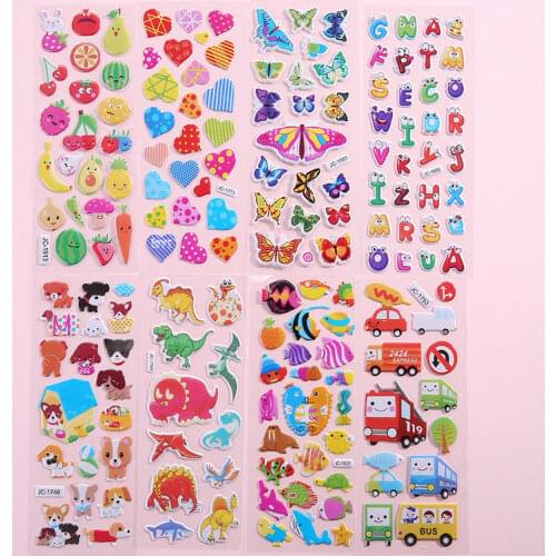 5Pcs 3D Puffy Bubble Stickers Cartoon Princess Cat PVC Waterpoof Stickers City Function Car DIY Baby Toys for Children Kids