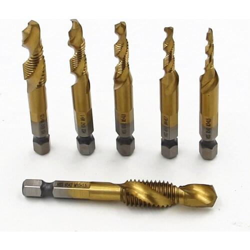 6pc/set Tap Hex Shank HSS 6542 Screw Spiral Point Thread Metric Plug Drill Bits M3 M4 M5 M6 M8 M10 Combination 1/4 Inch Hex