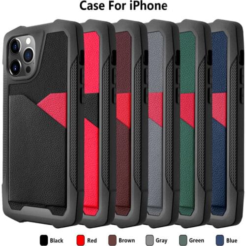For iPhone 12 Pro Max Case Anti-Slip Hand Grip Full Protection Shockproof PU Leather + TPU Cover with Card Slot For iP 12 Pro