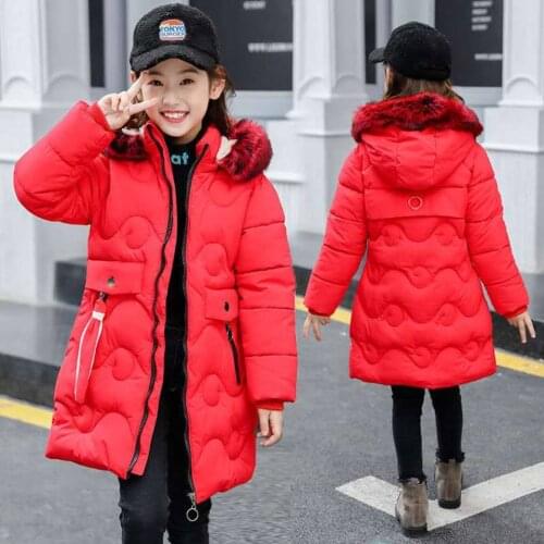 Fur Collar Hooded long Coats Mid Big Children Fashion Winter down cotton Jacket Girl clothing Kids clothes Warm Thick parka