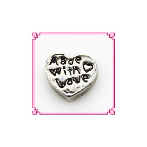Hot selling 50pcs/lot heart made with love floating charms living glass floating pendant lockets charms