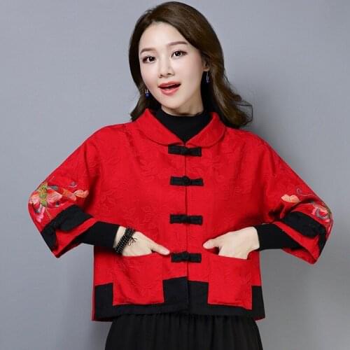 Chinese Style Clothing Women Hanfu Qipao Tops Traditional Oriental Coats Fashion Retro Embroidery Blouse Elegant Jackets 12059