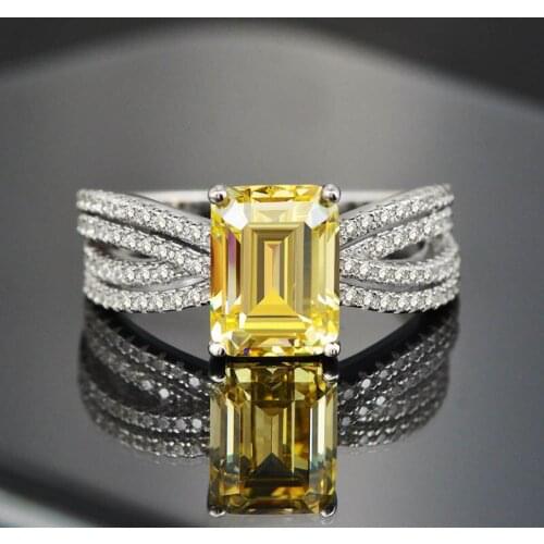 Solid 925 Sterling Silver Ring Luxury 7*9mm Yellow Created Diamond Ring Fit Women Party Fashion Ring 2021 New Jewelry
