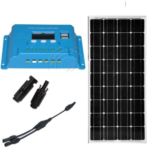 18v 100w Solar Panel Kit Complete Solar Charge Regulator Controller 12v /24v LCD PWM Motorhome Caravan Car Camping Boat Marine