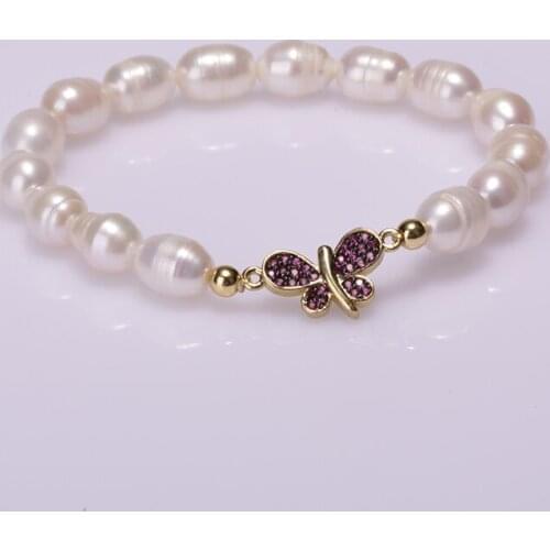Tiny Shiny CZ Lake Blue Dark Purple Butterfly Multi-style Accessories Connector Charms Freshwater Pearl Unisex Bracelet Gift