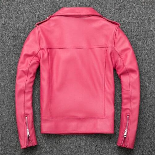 2020 Pink Women Slim Fit Bikers Jacket Plus Size XXXL Genuine Sheepskin Spring Girls Short Motorcycle Leather Coat