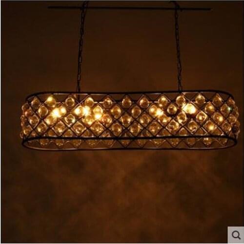 L American rectangular crystal chandelier retro wrought iron oval chandelier villa restaurant living room lamp country LED
