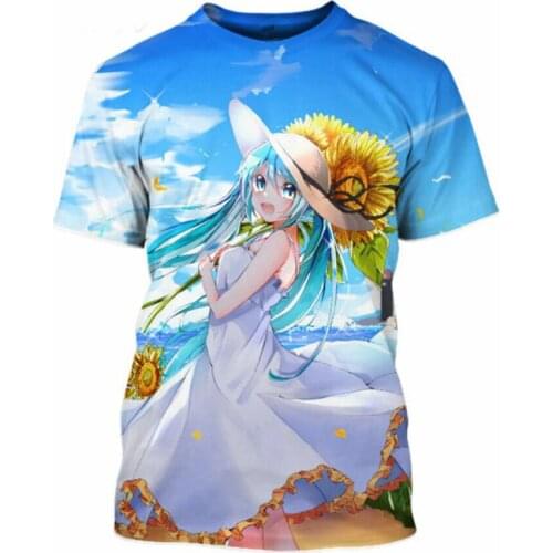 PLstar Cosmos 2019 summer New Anime Sunflower Girl T-Shirt 3D Print Fashion Short Sleeve Casual Men Women Harajuku Tee shirts