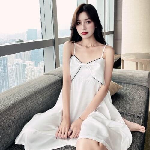 Summer Sexy Sling Nightdress Womens Simple Backless Solid Nightgown Medium Length Dress Temperament Home Clothes Lady Sleepwear