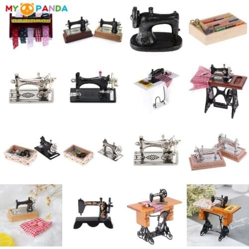 Hot 1:12 Mini Sewing Machine Sewing Scissors Simulation Home Furniture for Doll House Decoration Dollhouse Miniature Accessories